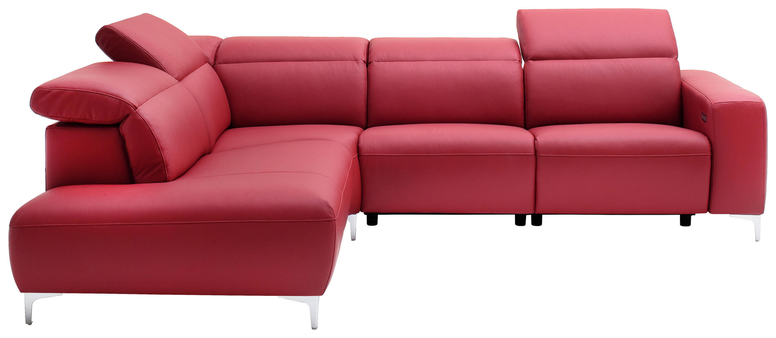 ECKSOFA in Echtleder Rot  - Chromfarben/Rot, Design, Leder/Metall (223/290cm) - Pure Home Lifestyle