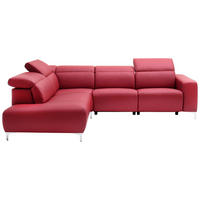 ECKSOFA in Echtleder Rot  - Chromfarben/Rot, Design, Leder/Metall (223/290cm) - Pure Home Lifestyle