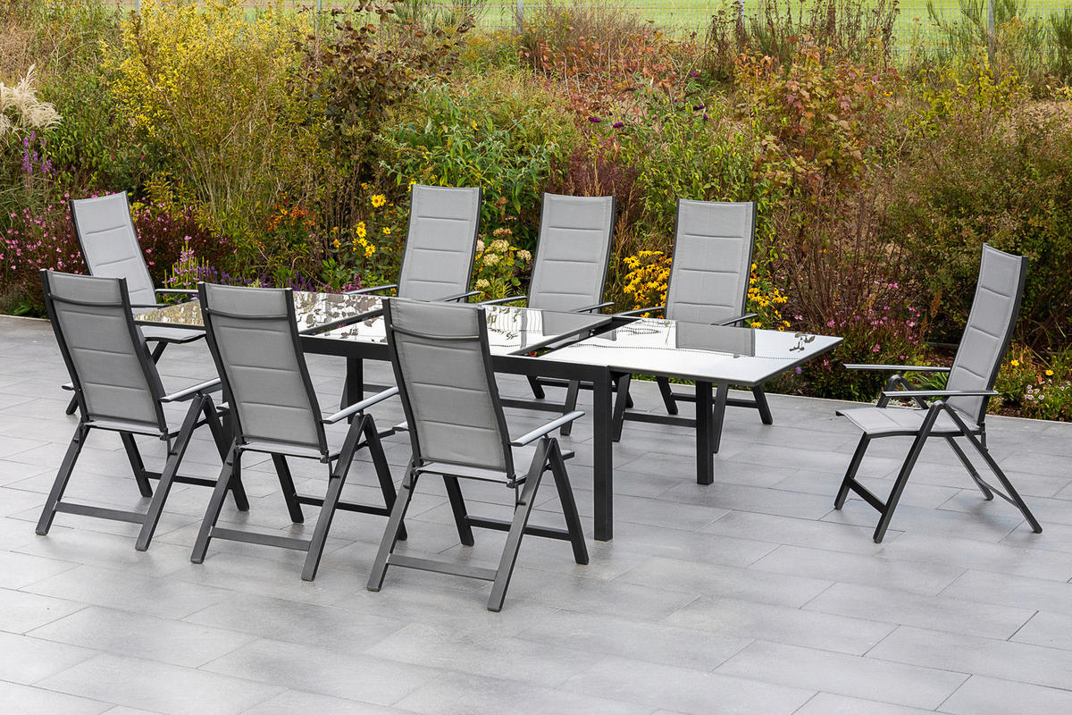 GARTENSET 9-teilig  - Graphitfarben/Grau, MODERN, Textil/Metall - Gardenson