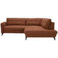 ECKSOFA in Flachgewebe, Leinenoptik Cognac  247/208 cm  - Cognac/Schwarz, MODERN, Textil/Metall (247/208cm) - Xora