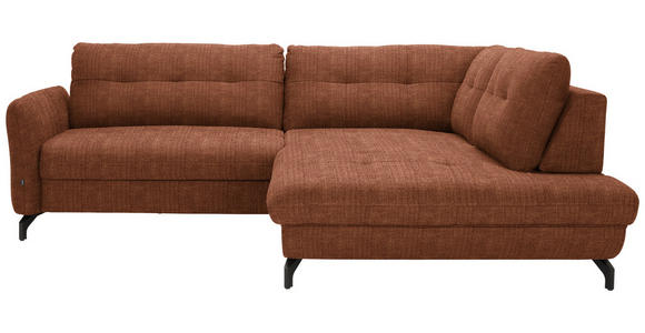 ECKSOFA in Flachgewebe, Leinenoptik Cognac 247/208 cm - Cognac/Schwarz, MODERN, Textil/Metall (247/208cm) - Xora