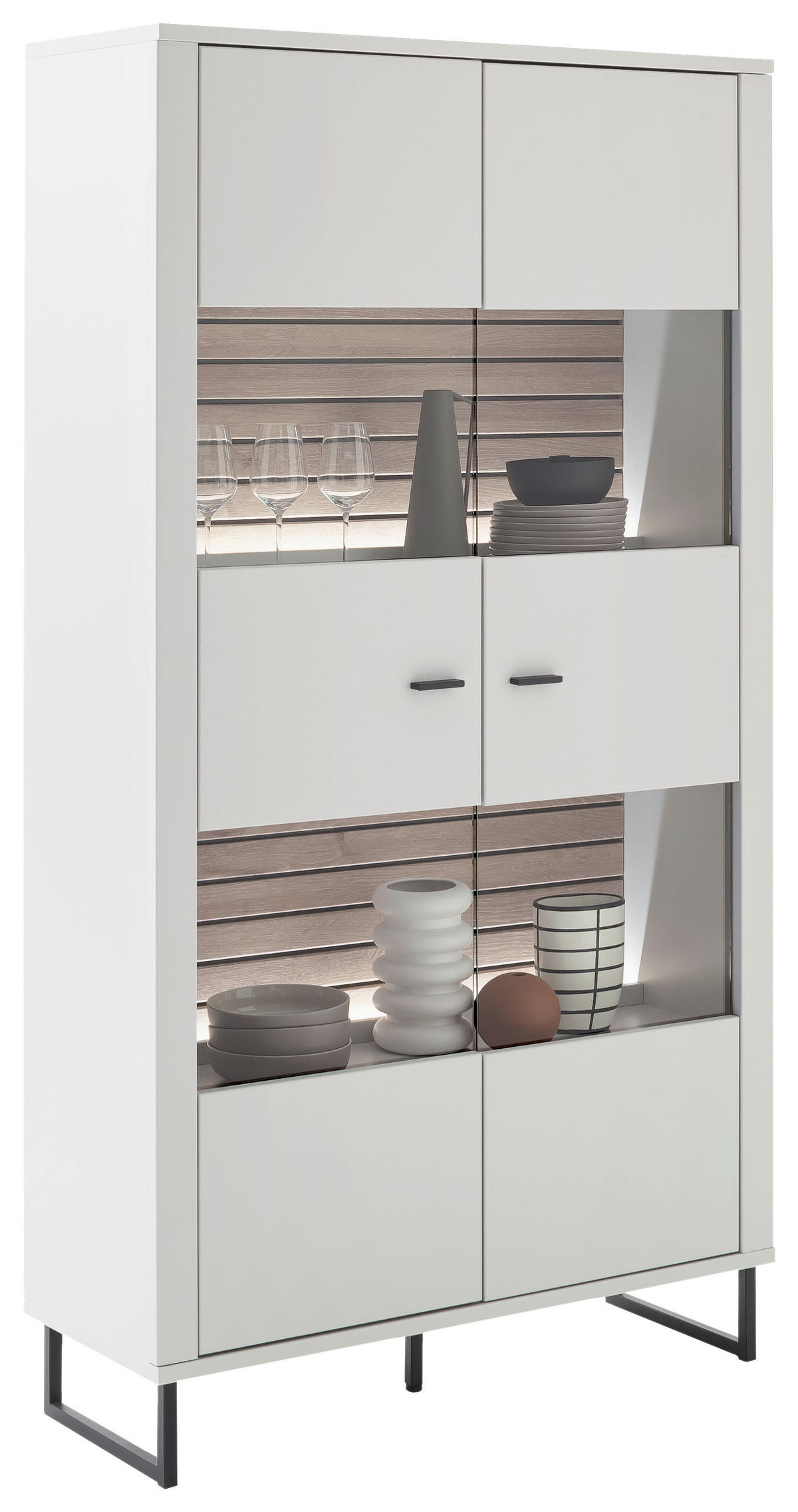 VITRINE in Weiß, Eichefarben  - Eichefarben/Anthrazit, Design, Glas/Holzwerkstoff (100/185/37cm) - Stylife