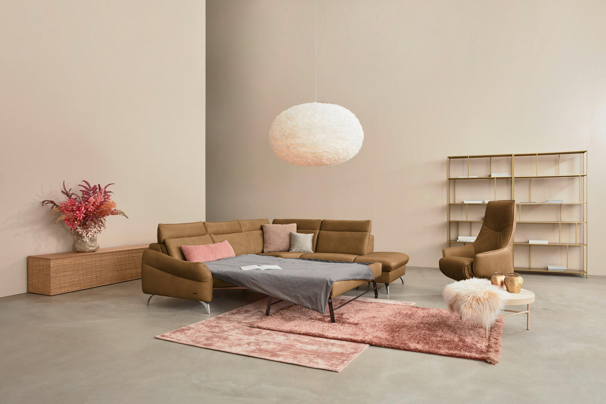 ECKSOFA in Echtleder Honig, Currygelb  - Currygelb/Edelstahlfarben, Konventionell, Leder/Metall (296/242cm) - Himolla Komfortklass