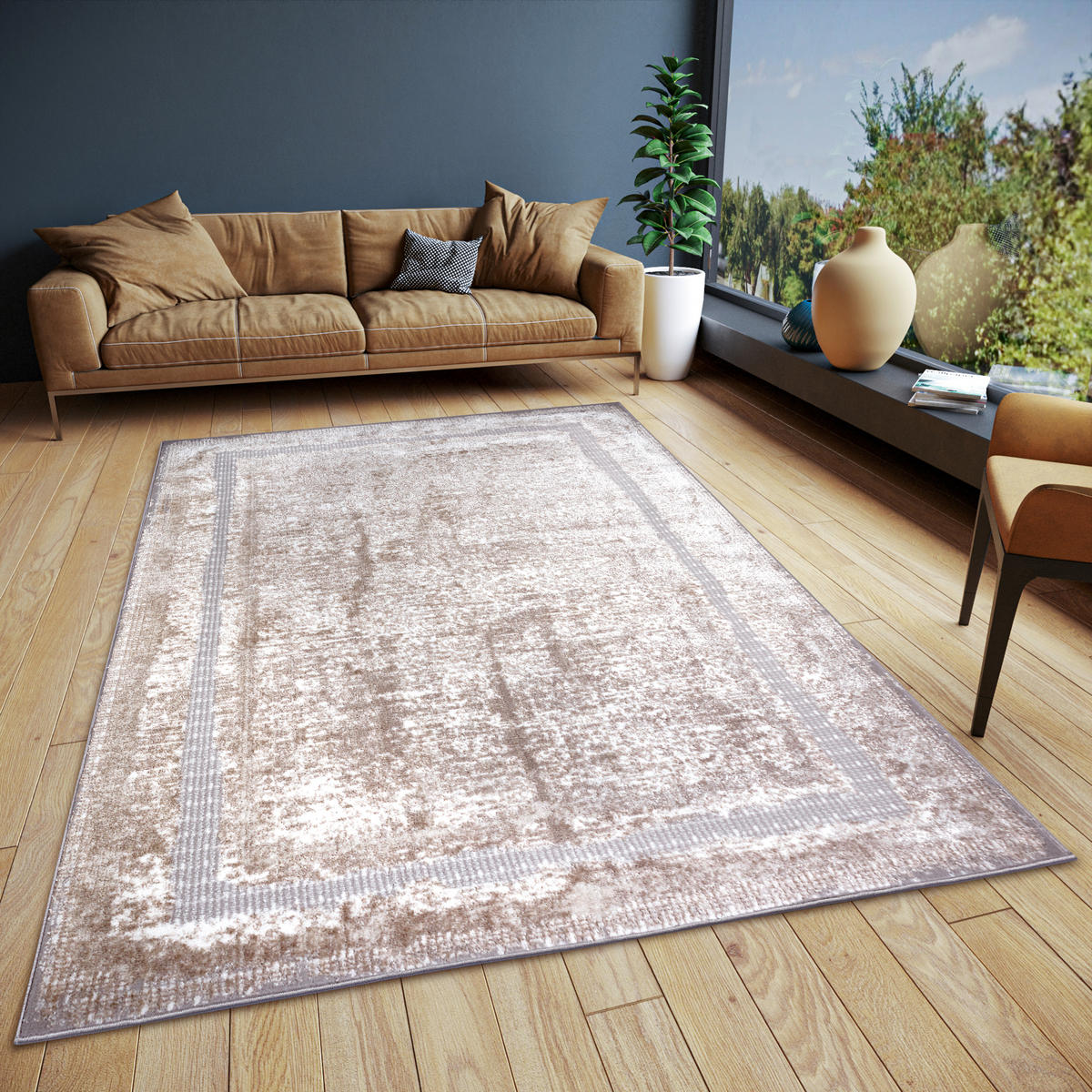 VINTAGE-TEPPICH 67/120 cm Shine Creme, Silberfarben  - Silberfarben/Creme, Design, Kunststoff (67/120cm)