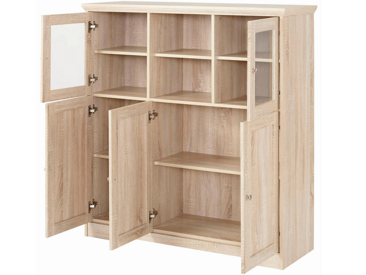 HIGHBOARD NANTES, 118/125/39 cm,  - Silberfarben/Sonoma Eiche, Design, Glas/Holzwerkstoff (118/125/39cm) - Livetastic