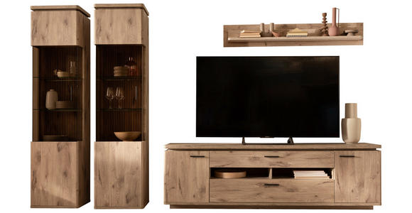 WOHNWAND 4-teilig  in Eichefarben  330/208/50 cm  - Eichefarben/Anthrazit, KONVENTIONELL, Glas/Holzwerkstoff (330/208/50cm) - Cantus