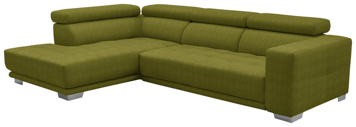ECKSOFA in Mikrofaser Hellgrün  - Chromfarben/Hellgrün, Design, Textil/Metall (207/301cm) - Xora