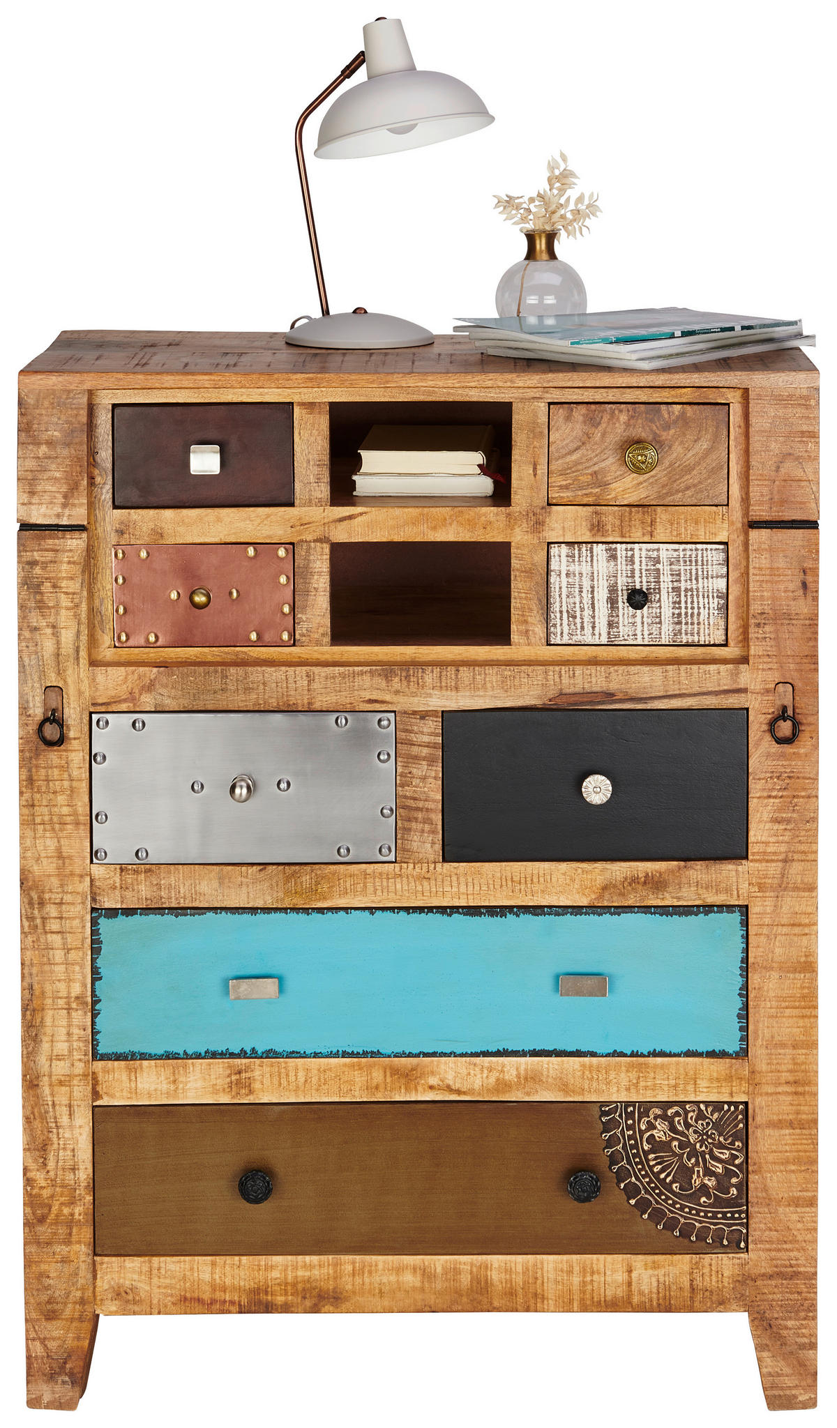 Birou Secretar in multicolor, culoare natur  - maro/culoare inox, Romantik / Landhaus, metal/lemn (80/106/40cm) - Landscape