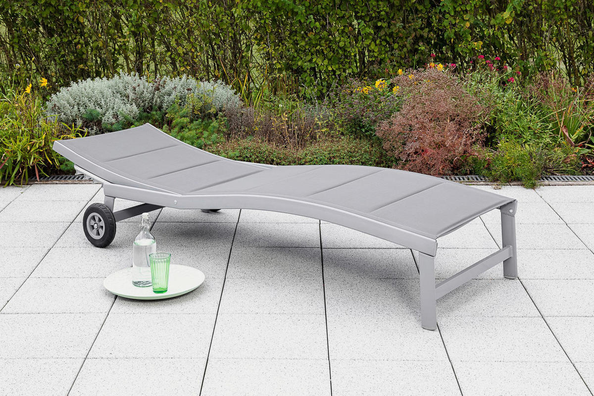 GARTENLIEGE 70/37,5/207 cm  - Silberfarben/Grau, KONVENTIONELL, Textil/Metall (70/37,5/207cm) - Gardenson