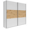 SCHWEBETÜRENSCHRANK 218/210/59 cm 2-türig Weiß, Eiche Artisan  - Silberfarben/Weiß, KONVENTIONELL, Holzwerkstoff/Metall (218/210/59cm)