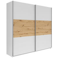SCHWEBETÜRENSCHRANK 218/210/59 cm 2-türig Weiß, Eiche Artisan  - Silberfarben/Weiß, KONVENTIONELL, Holzwerkstoff/Metall (218/210/59cm)