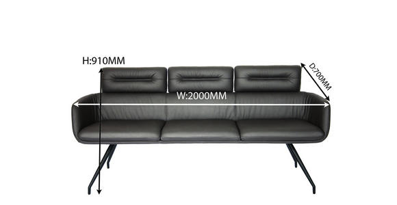 SITZBANK 200/91/70 cm Echtleder Schwarz  - Schwarz, Design, Leder/Metall (200/91/70cm) - Dieter Knoll