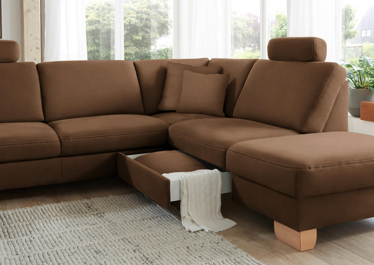 ECKSOFA in Mikrofaser Braun  - Wildeiche/Beige, Natur, Holz/Textil (286/236cm) - Voleo