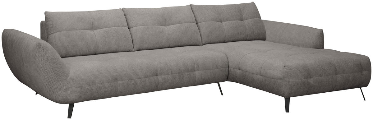 ECKSOFA Graubraun Chenille Armlehnenkissen, Rücken echt, Sitztiefenverstellung  - Graubraun/Schwarz, KONVENTIONELL, Textil/Metall (313/215cm) - Hom`in