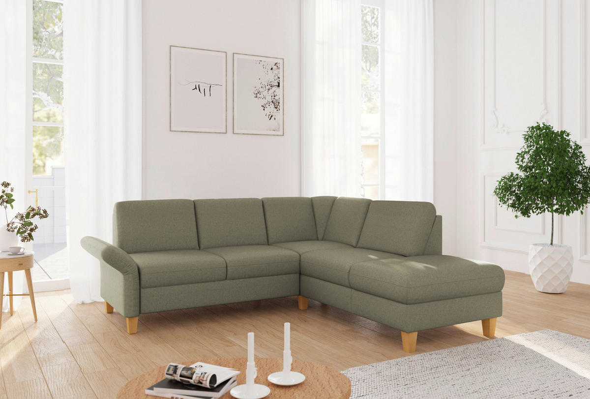ECKSOFA ROCHELLE E Olivgrün Flachgewebe  - Eichefarben/Olivgrün, KONVENTIONELL, Holz/Textil (240/216cm) - Sit & More
