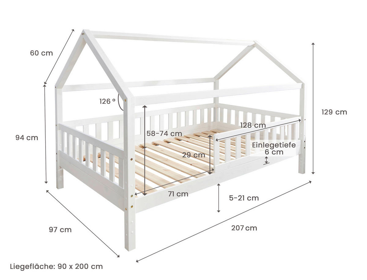 HAUSBETT 90/200 cm,  in Weiß, Altrosa  - Altrosa/Naturfarben, MODERN, Holz/Textil (90/200cm) - MID.YOU