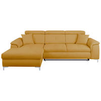 ECKSOFA Senfgelb Flachgewebe Zierkissen, Schlaffunktion, Rücken echt, Kopfteilverstellung  - Chromfarben/Senfgelb, KONVENTIONELL, Textil/Metall (175/268cm) - Carryhome