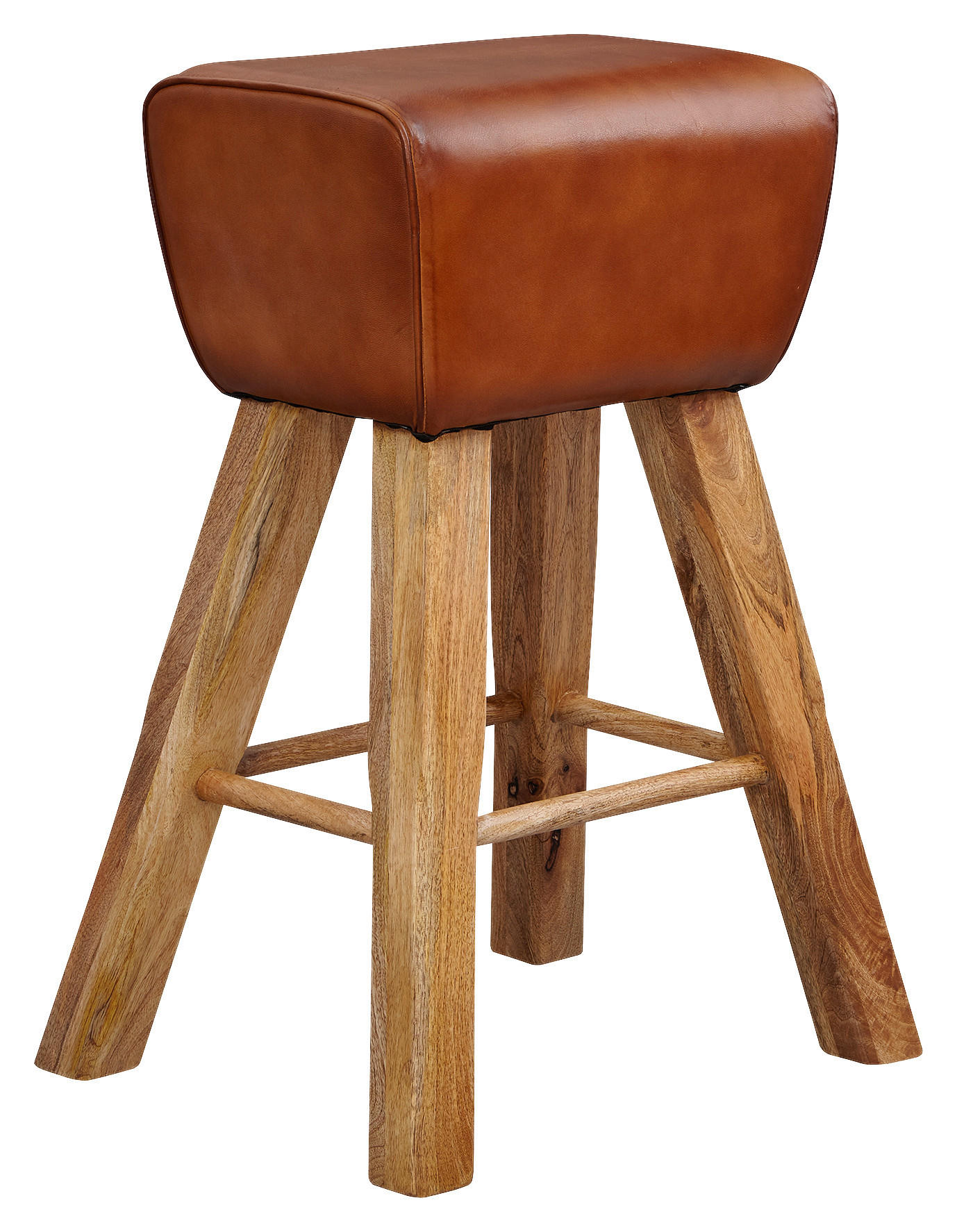 BARSKA STOLICA smeđa koža - smeđa, Natur, koža/drvo (43/75/29,5cm) - MID.YOU