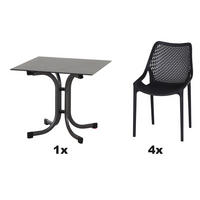 GARTENGARNITUR 5-teilig Stahl  - Anthrazit, Basics, Kunststoff/Metall (80/81/80cm) - Siena Garden