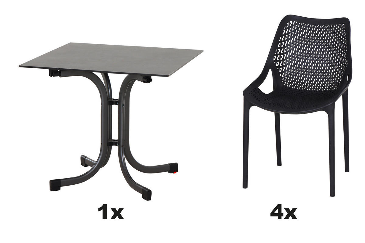 GARTENGARNITUR 5-teilig Stahl  - Anthrazit, Basics, Kunststoff/Metall (80/81/80cm) - Siena Garden