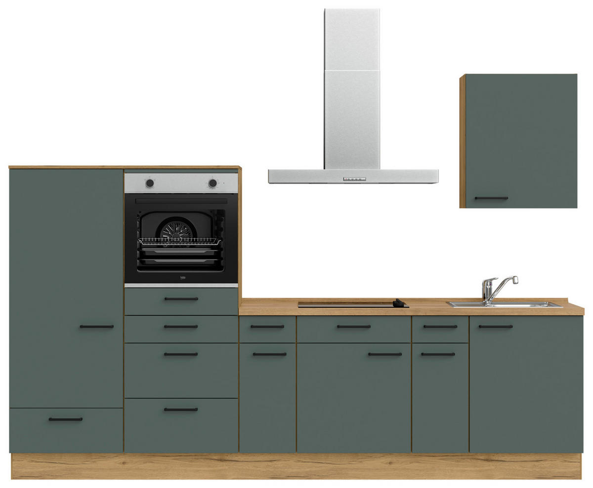KÜCHENLEERBLOCK 300 cm   in Eichefarben, Dunkelgrün  - Dunkelgrün/Eichefarben, MODERN, Holzwerkstoff/Metall (300cm) - Nobilia
