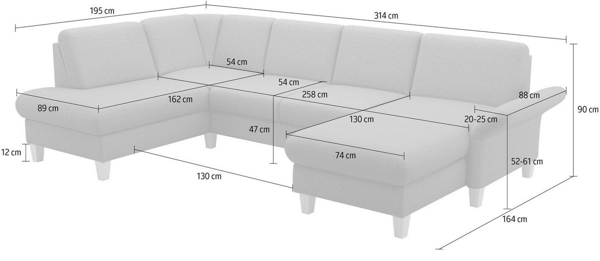 WOHNLANDSCHAFT Hellbraun Flachgewebe  - Hellbraun/Eichefarben, KONVENTIONELL, Holz/Textil (195/314/164cm) - Sit & More