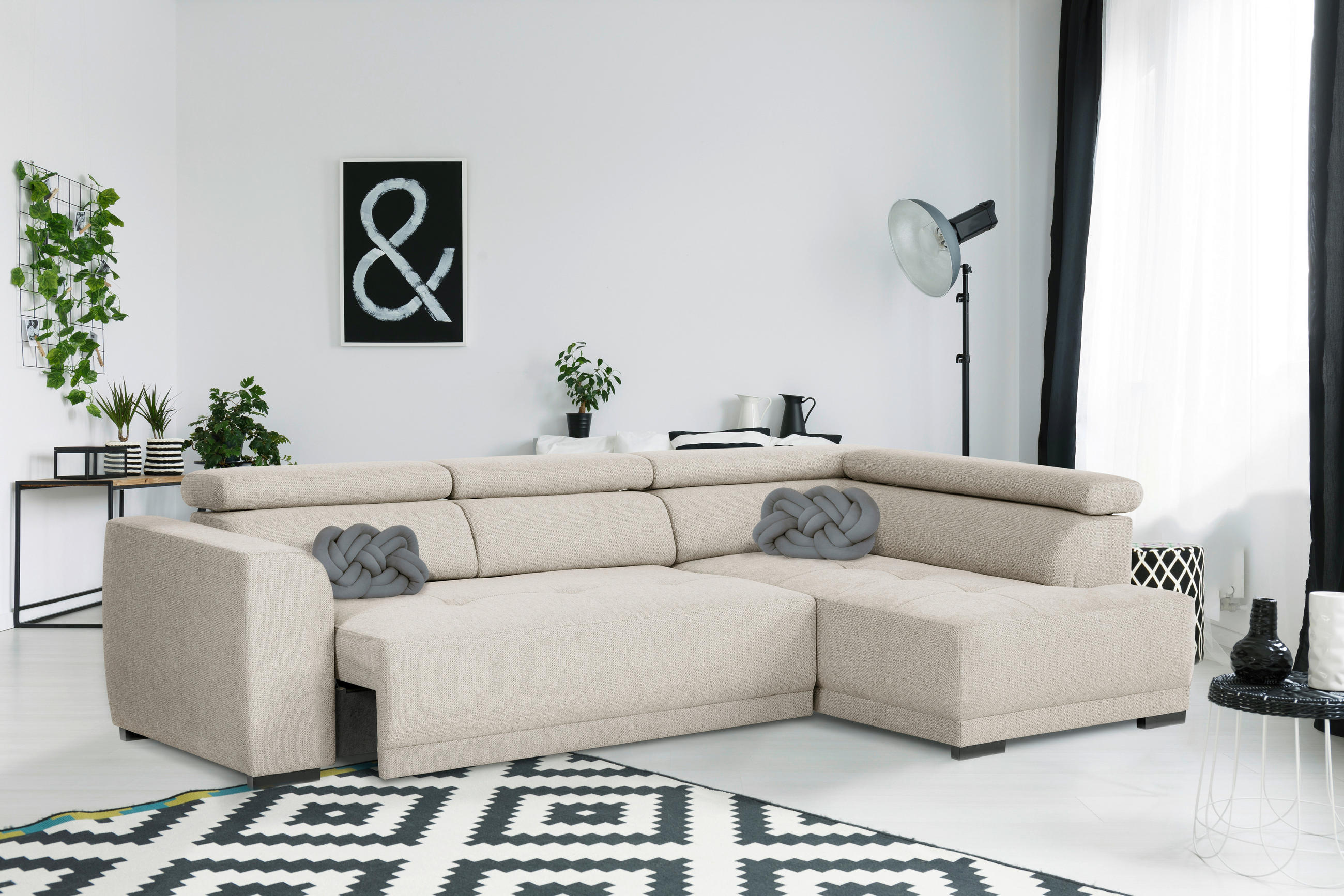 ECKSOFA in Struktur Beige  - Beige/Schwarz, Design, Kunststoff/Textil (284/205cm) - MID.YOU