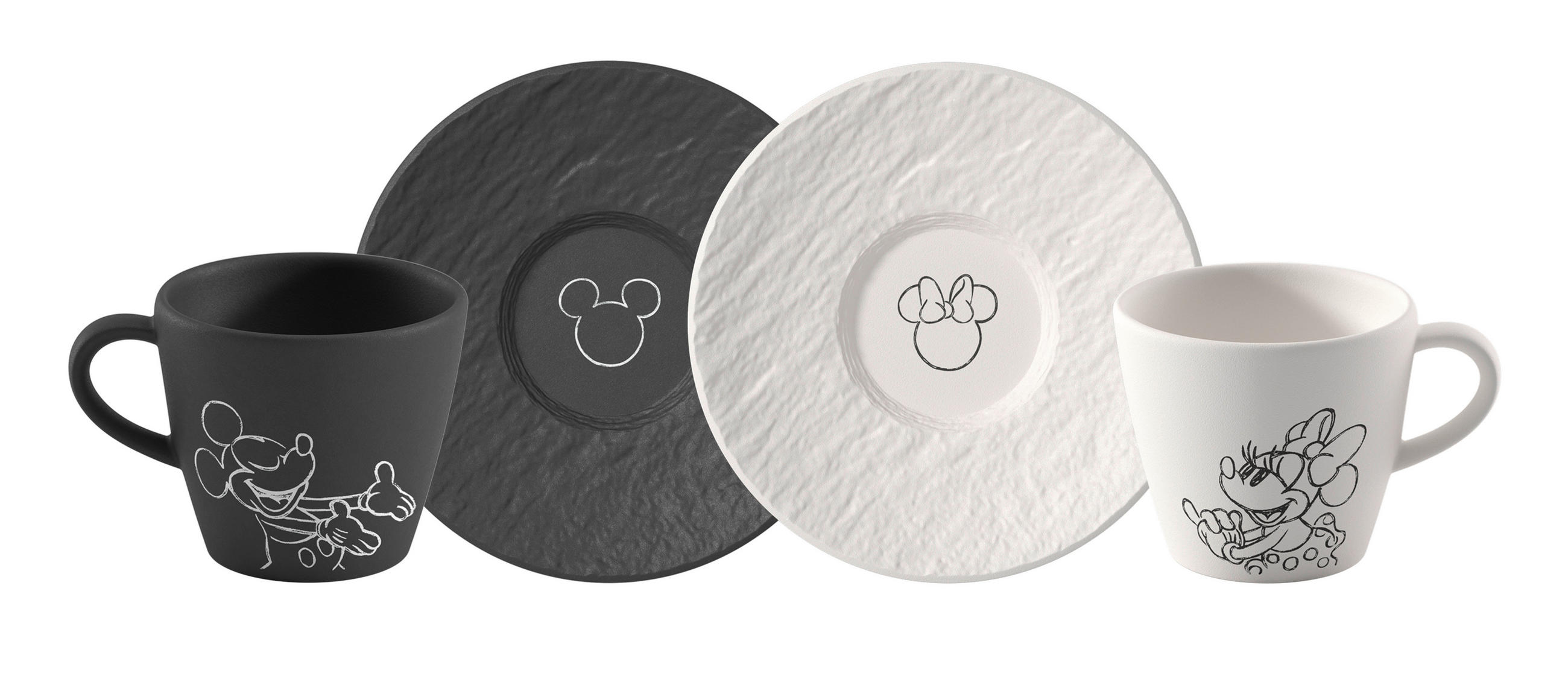 TASSENSET Manufacture Rock Mickey 4-teilig  - Schwarz/Weiß, Basics, Keramik - Villeroy & Boch