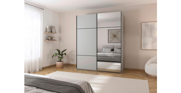 SCHWEBETÜRENSCHRANK 201/223/68 cm 2-türig Grau - Schwarz/Grau, KONVENTIONELL, Glas/Holzwerkstoff (201/223/68cm) - Novel
