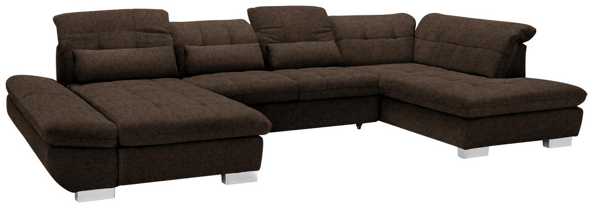 WOHNLANDSCHAFT in Mikrofaser Braun  - Chromfarben/Braun, Design, Kunststoff/Textil (204/350/211cm) - Xora