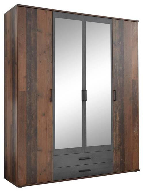 DREHTÜRENSCHRANK in Akaziefarben, Schieferfarben  - Schieferfarben/Akaziefarben, Basics, Glas/Holzwerkstoff (159/196/53,5cm) - MID.YOU