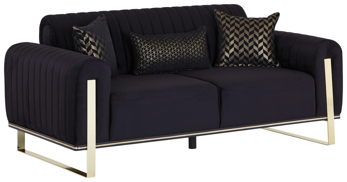 2-SITZER-SOFA Velours Schwarz  - Goldfarben/Schwarz, MODERN, Textil/Metall (180/83/90cm) - Livetastic
