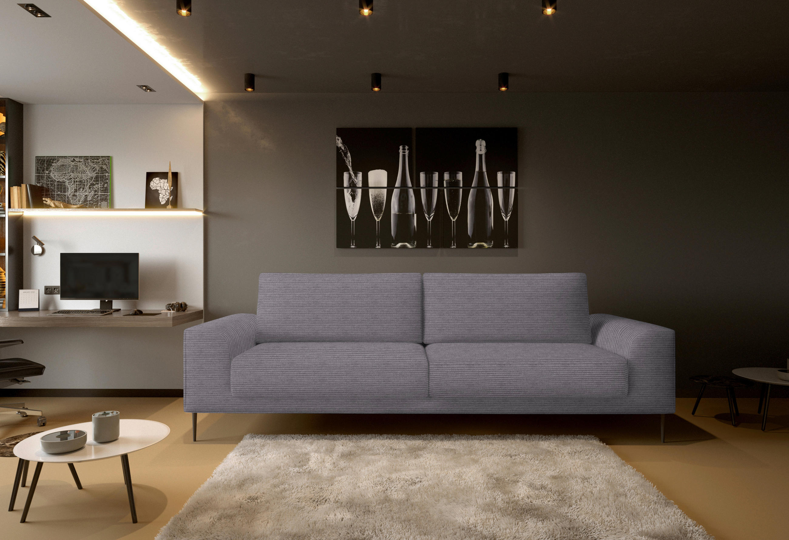 SCHLAFSOFA in Cord Grau  - Schwarz/Grau, Design, Textil/Metall (250/89/105cm) - Welnova