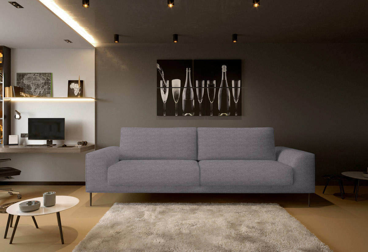 SCHLAFSOFA in Cord Grau  - Schwarz/Grau, Design, Textil/Metall (250/89/105cm) - Welnova