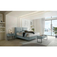 BOXSPRINGBETT 180/200 cm  Hellblau  - Schwarz/Hellblau, Design, Kunststoff/Textil (180/200cm) - Dieter Knoll