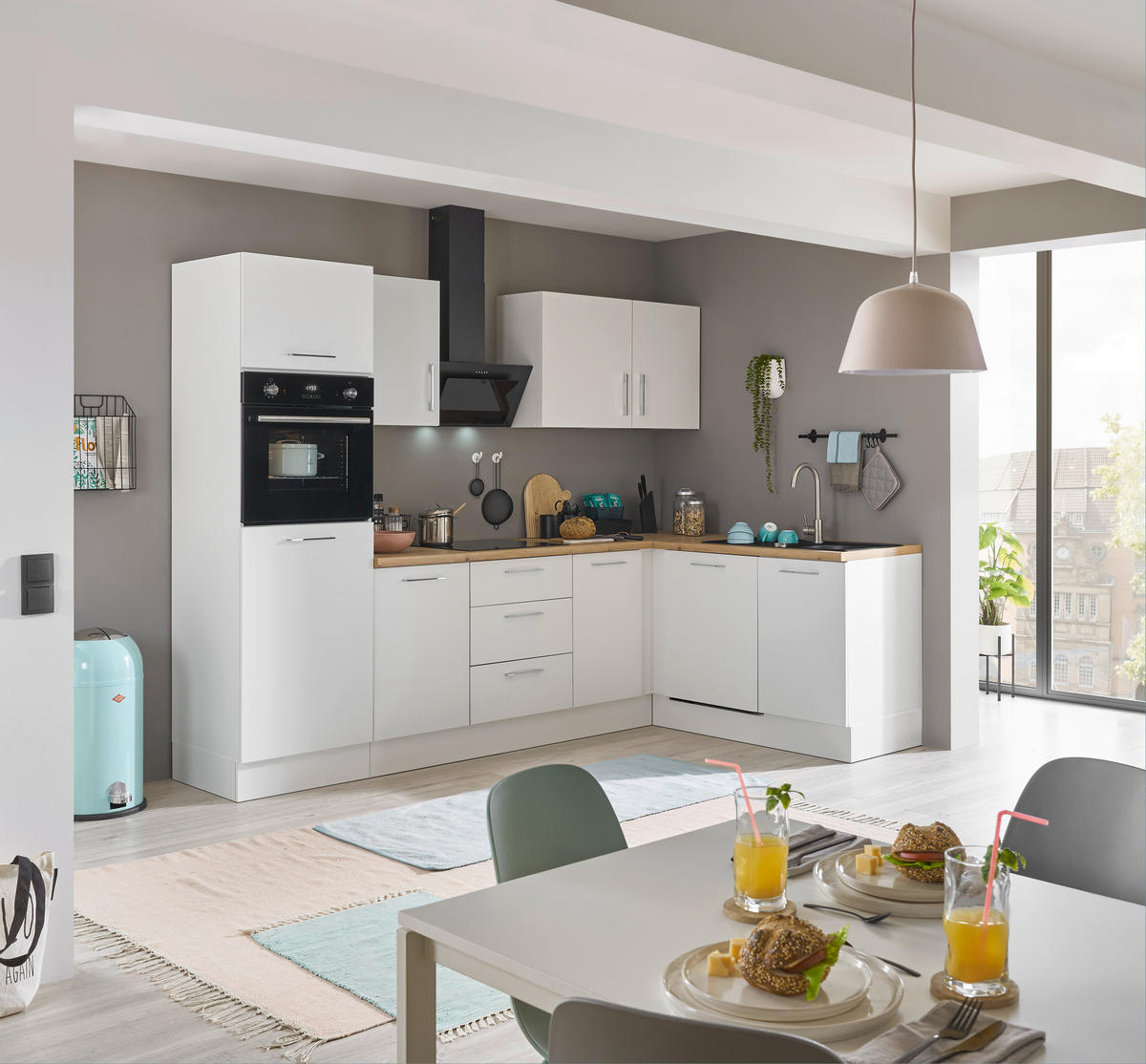 ECKKÜCHE 280/175 cm  in Weiß, Eiche Artisan  - Chromfarben/Weiß, Basics, Holzwerkstoff/Metall (280/175cm) - MID.YOU