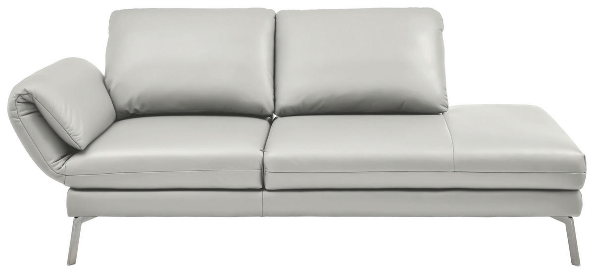 RÉCAMIERE in Echtleder Hellgrau  - Chromfarben/Hellgrau, Design, Leder/Metall (209/85-109/95-16cm) - Dieter Knoll