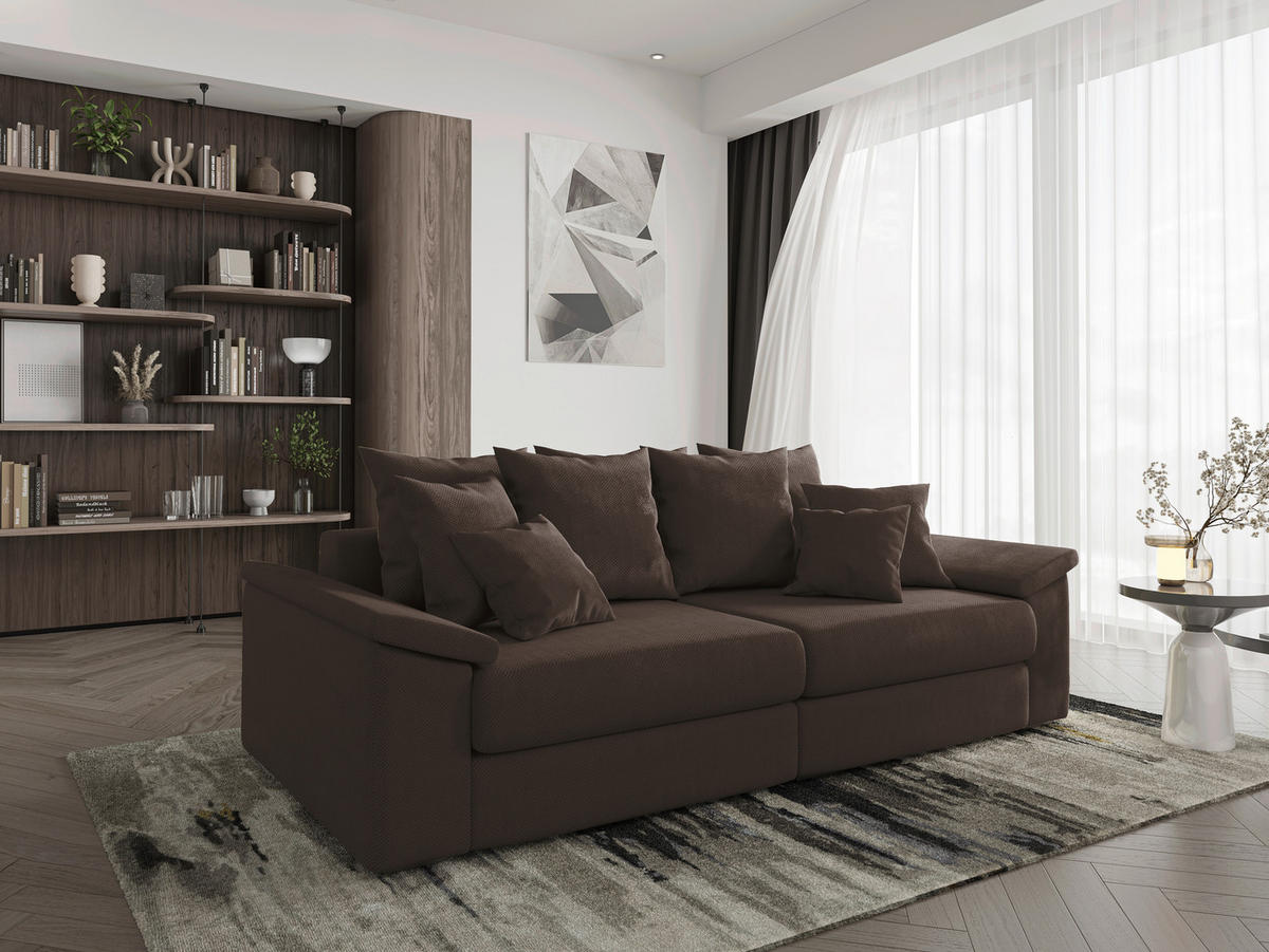 BIGSOFA TERMINI Velours, Webstoff Braun  - Beige/Naturfarben, Design, Holz/Textil (260/98/123cm) - MID.YOU