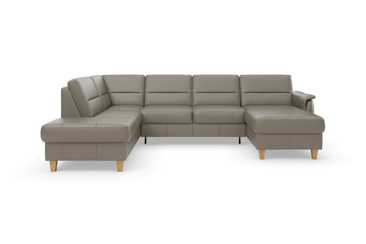 SEDACIA SÚPRAVA, textil, koža, sivá - sivá/farba duba, Basics, koža/drevo (212/308/163cm) - Sit & More