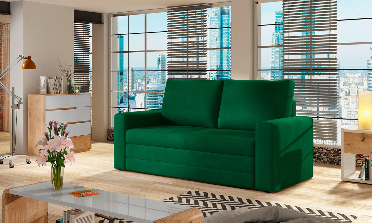 SCHLAFSOFA in Plüsch Grün  - Schwarz/Grün, Design, Kunststoff/Textil (150/90/90cm) - MID.YOU