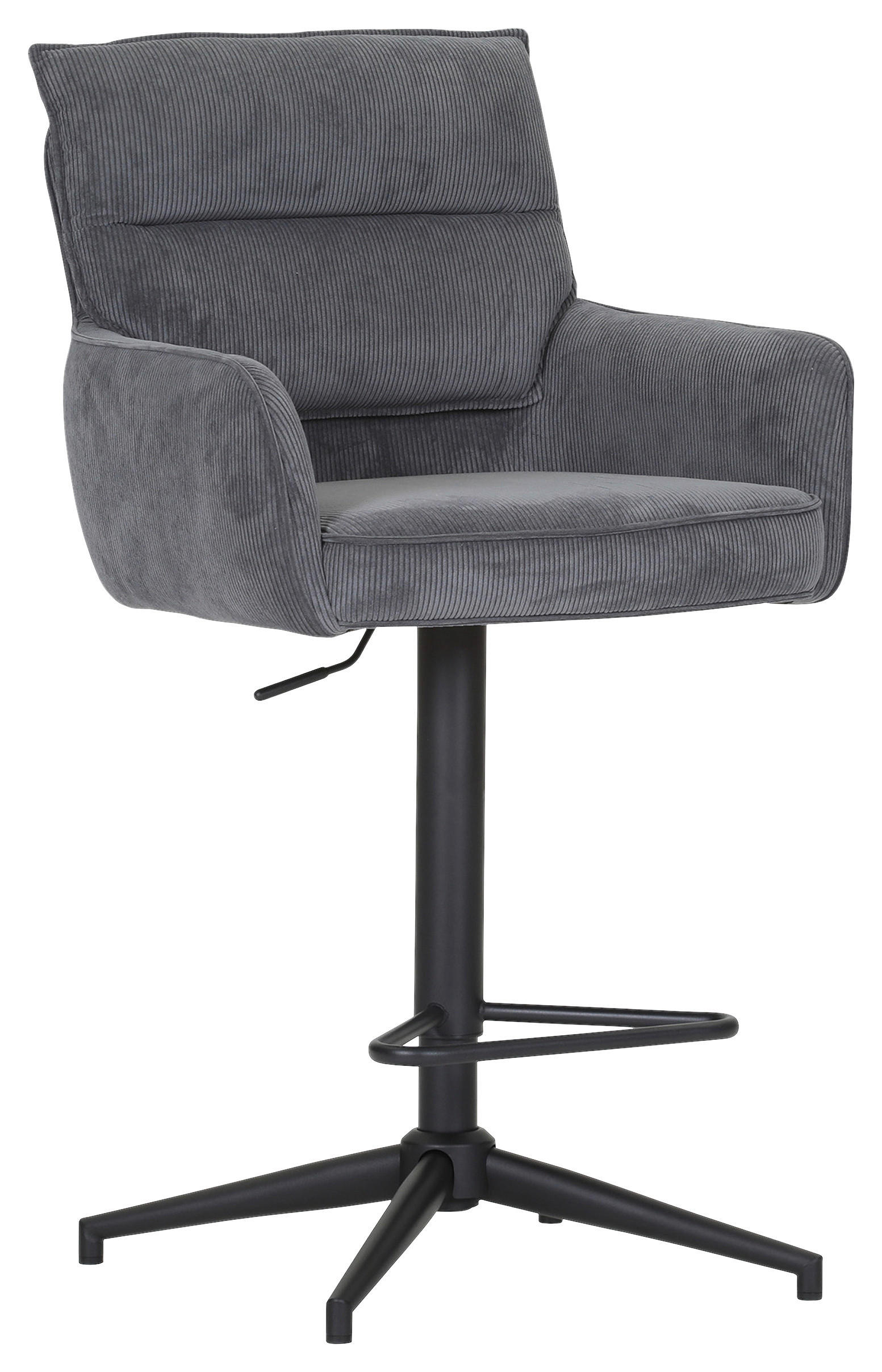 BARHOCKER Cord Anthrazit Stoffauswahl, Sitzfläche 360° drehbar  - Anthrazit/Schwarz, Design, Textil/Metall (54/98-120/58cm) - Novel