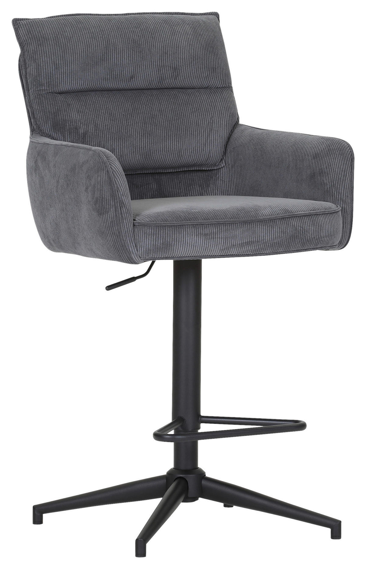 BARHOCKER Cord Anthrazit Stoffauswahl, Sitzfläche 360° drehbar  - Anthrazit/Schwarz, Design, Textil/Metall (54/98-120/58cm) - Novel