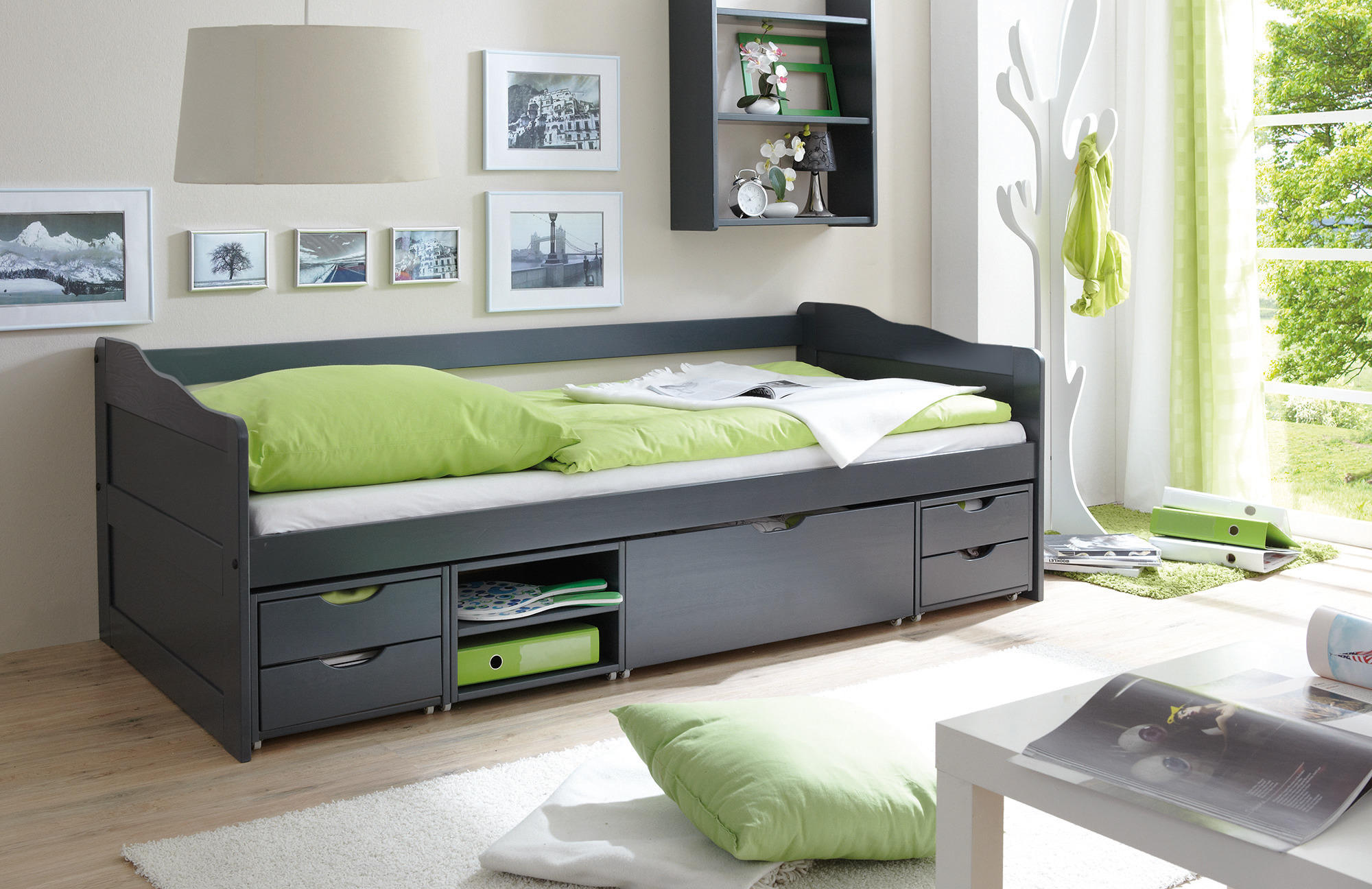 STAURAUMBETT 90/200 cm  in Dunkelgrau  - Dunkelgrau, MODERN, Holz (90/200cm) - MID.YOU