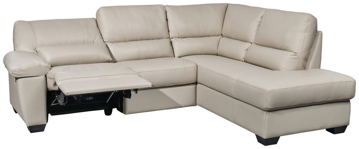 ECKSOFA  in Kombination Echtleder/Lederlook Greige  248/201 cm  - Greige, KONVENTIONELL, Leder/Kunststoff (248/201cm) - Livetastic
