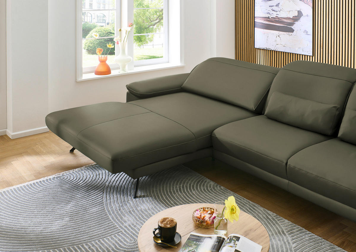 ECKSOFA in Echtleder Grau, Grün  193/332 cm  - Schwarz/Grau, Design, Leder/Metall (193/332cm) - Dieter Knoll