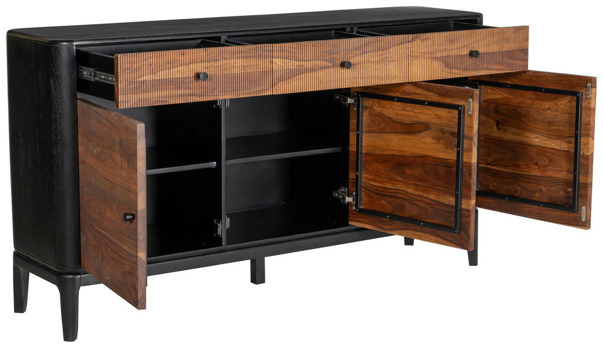 SIDEBOARD Naturfarben, Schwarz, Braun  160/87/40 cm  - Schwarz/Naturfarben, Design, Holz/Metall (160/87/40cm) - Ambia Home