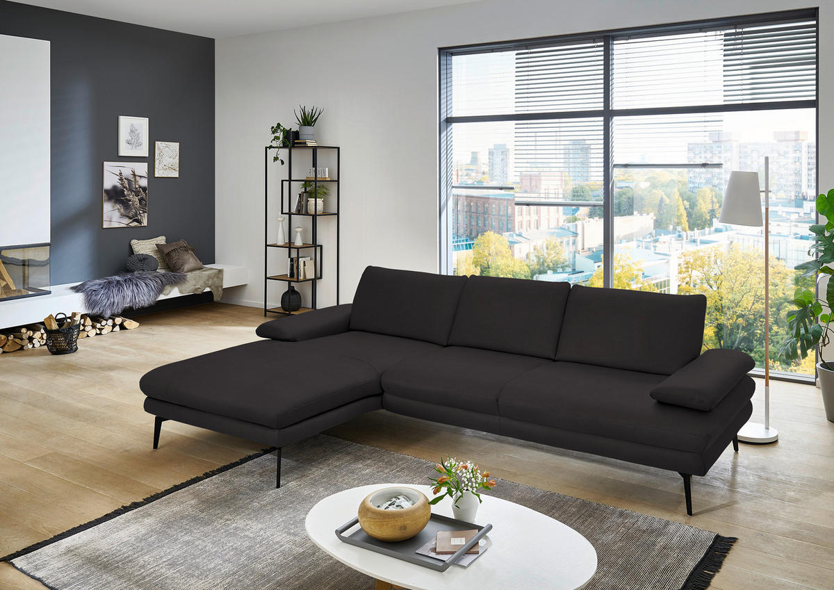 ECKSOFA in Echtleder Dunkelbraun  - Dunkelbraun/Schwarz, Design, Leder/Metall (180/310cm) - Dieter Knoll