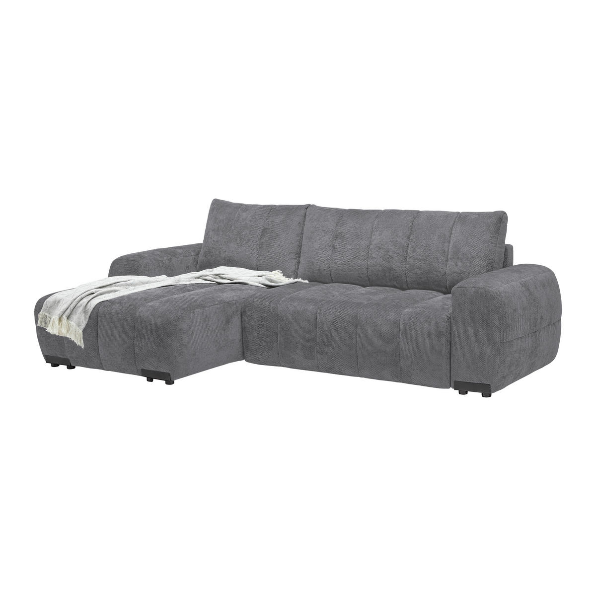 ECKSOFA Flachgewebe Grau  - Schwarz Hochglanz/Grau, Modern, Textil/Metall (166/93/273cm) - MID.YOU