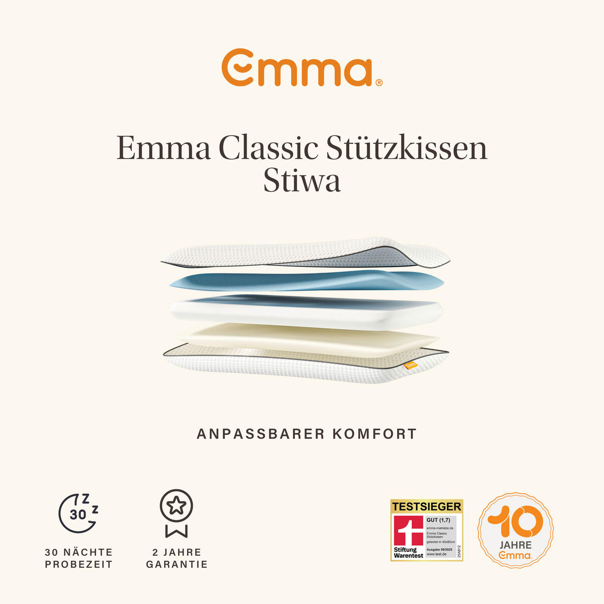 NACKENSTÜTZKISSEN 80/40 cm EMMA  - Weiß, Basics, Textil (80/40cm) - Emma