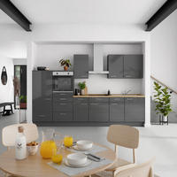 KÜCHENBLOCK Flash 330 cm  in Eichefarben, Schieferfarben  - Schieferfarben/Edelstahlfarben, MODERN, Holzwerkstoff/Metall (330cm) - Nobilia